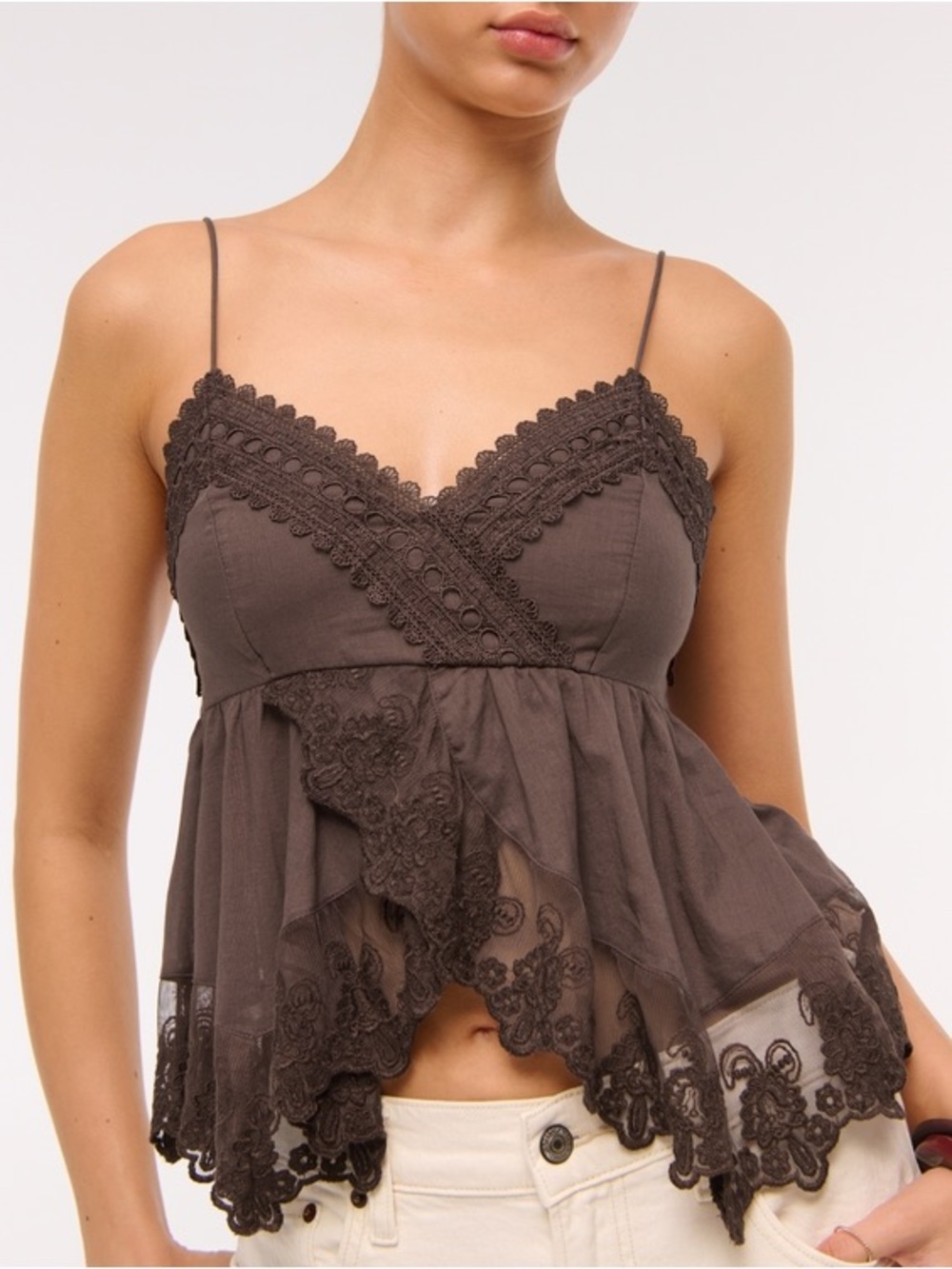 Abercrombie Babydoll Lace-Trim Cami in chestnut